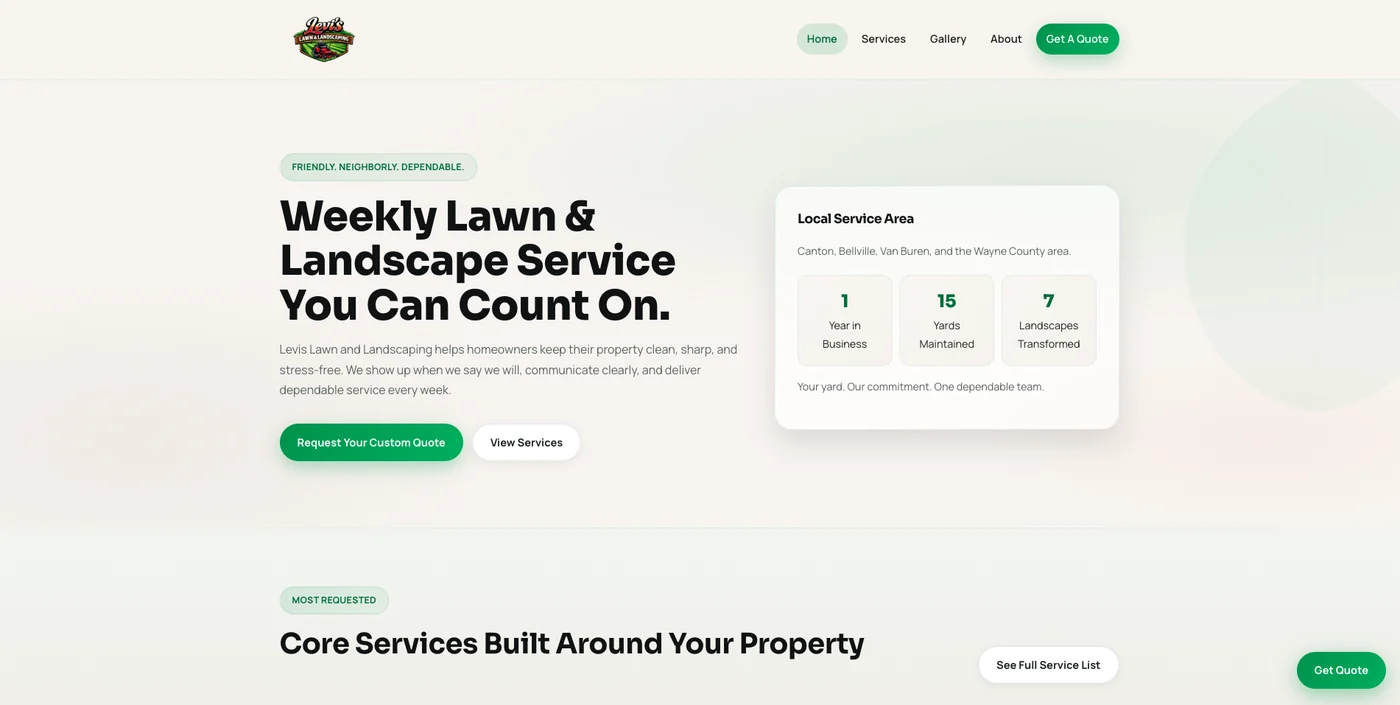 Levi's Lawn & Landscaping website by zelōn studios